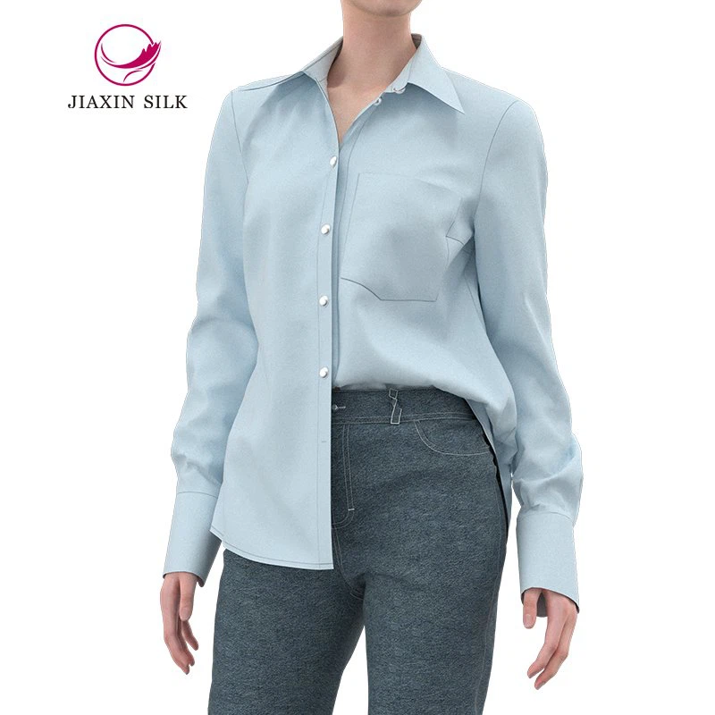 Silk Blouse With Turnover Collar For Ladies