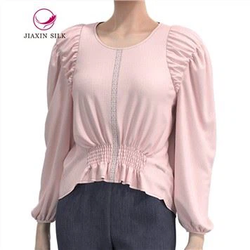 Pink Silk Blouse With Puff Sleeves