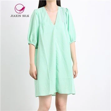 Puff Sleeves Deep V Collar Dress