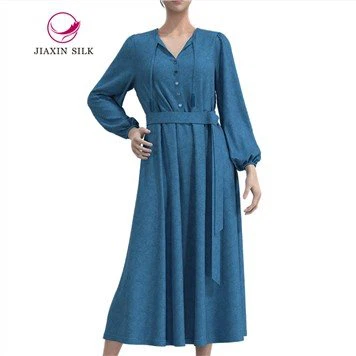 Silk Jacquard Long Dress With A Belt