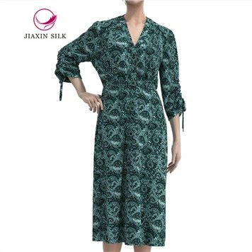 Silk Long Dress Green Printing