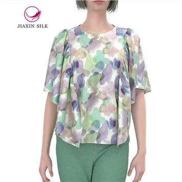 Silk Printing Blouse With Butterfly Sleeve