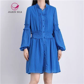 Women Jacquard Short Dress With Smocking Stitch